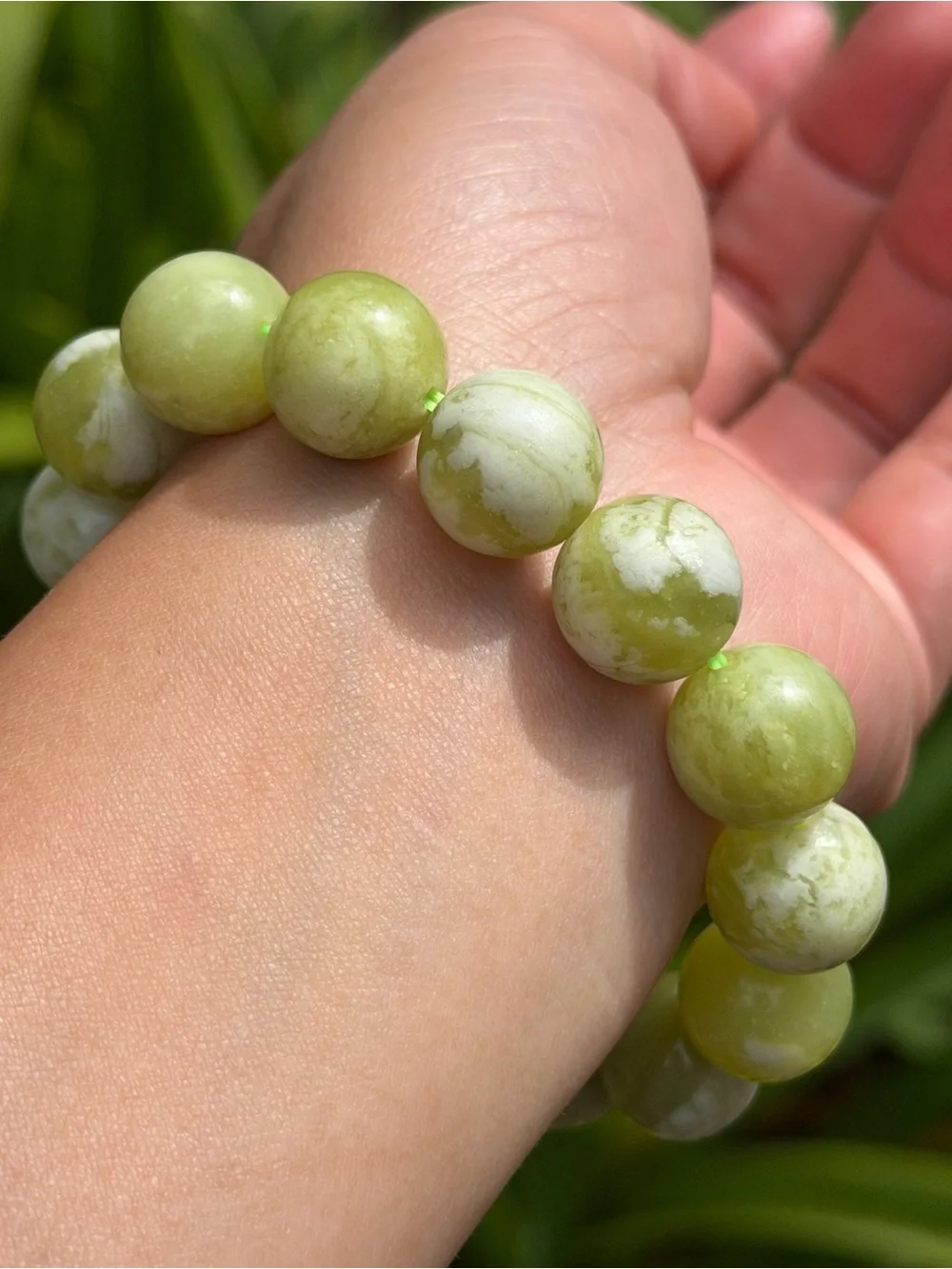 14mm stretchable milky green white Xiuyu jade bracelet 2322